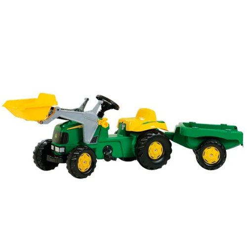 TRATOR PEDAIS JOHN DEERE COM REBOQUE E CARREGADOR FRONTAL-BRINQUEDOS